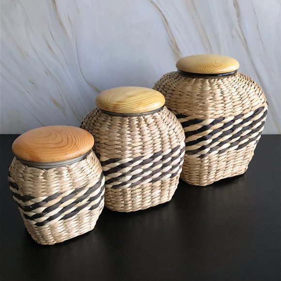 Other - 3 PC Glass Hand woven Canister Set 💛💛💛